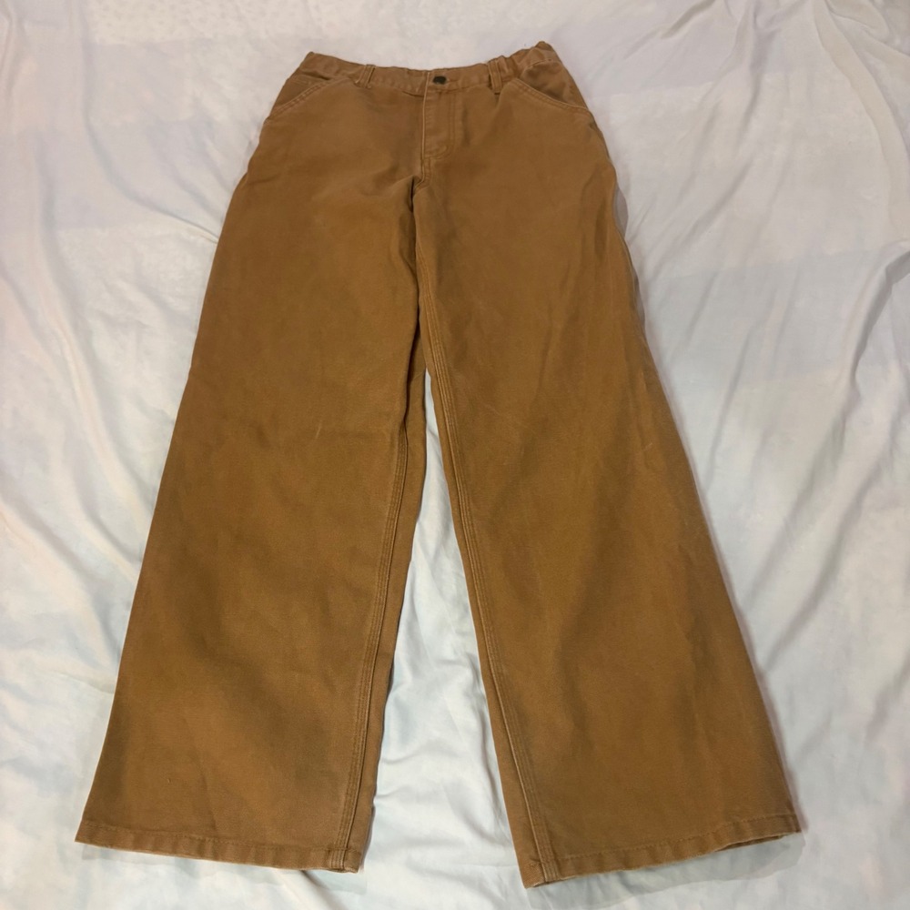 Carhartt Kids Brown Duck Canvas Carpenter Work Pants Size 14 Adjustable Waist